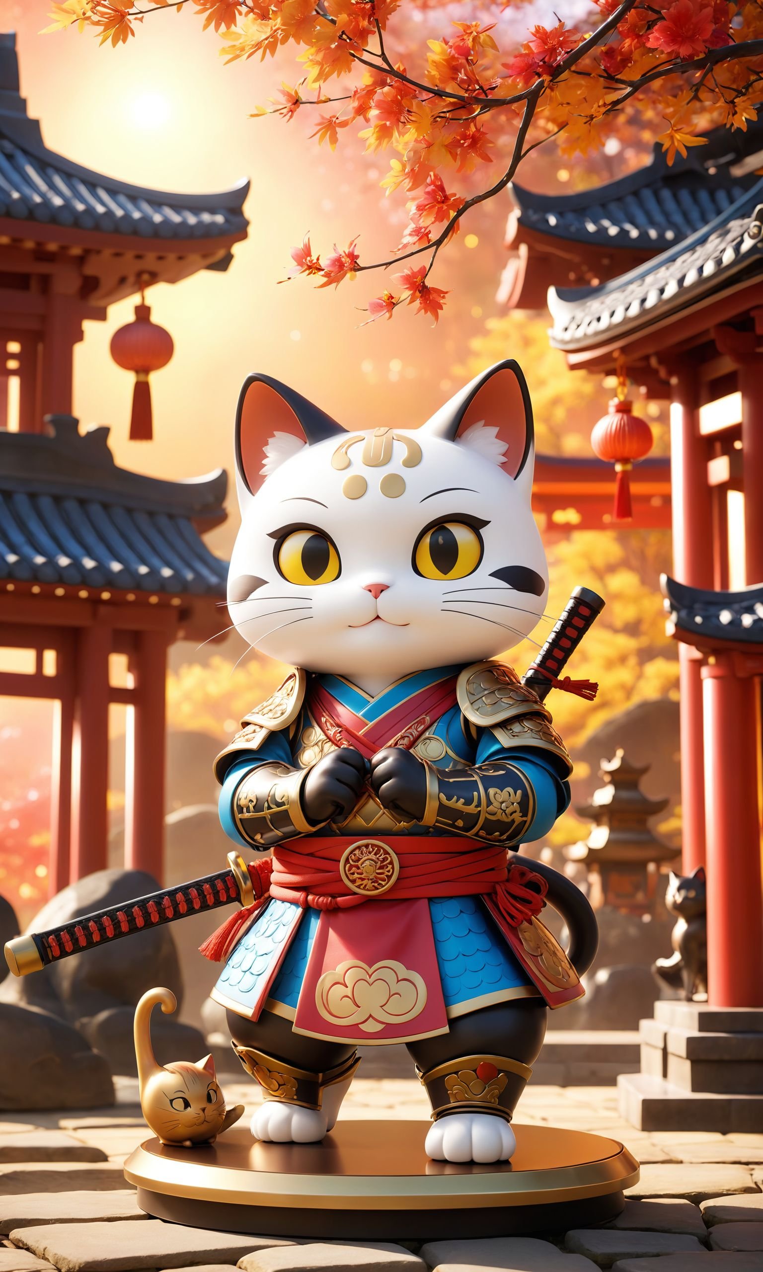 professional 3d model of hubg, anime artwork pixar,3d style,good shine,OC rendering,highly detailed,volumetric,dramatic lighting,An ancient anthropomorphic cat samurai using an ancient samurai armor,photography,beautiful,bokeh temple background,colorful,masterpieces,top quality,best quality,official art,beautiful and aesthetic,beautiful colorful background,very beautiful,masterpiece,best quality,super detail,anime style,key visual,vibrant,studio anime