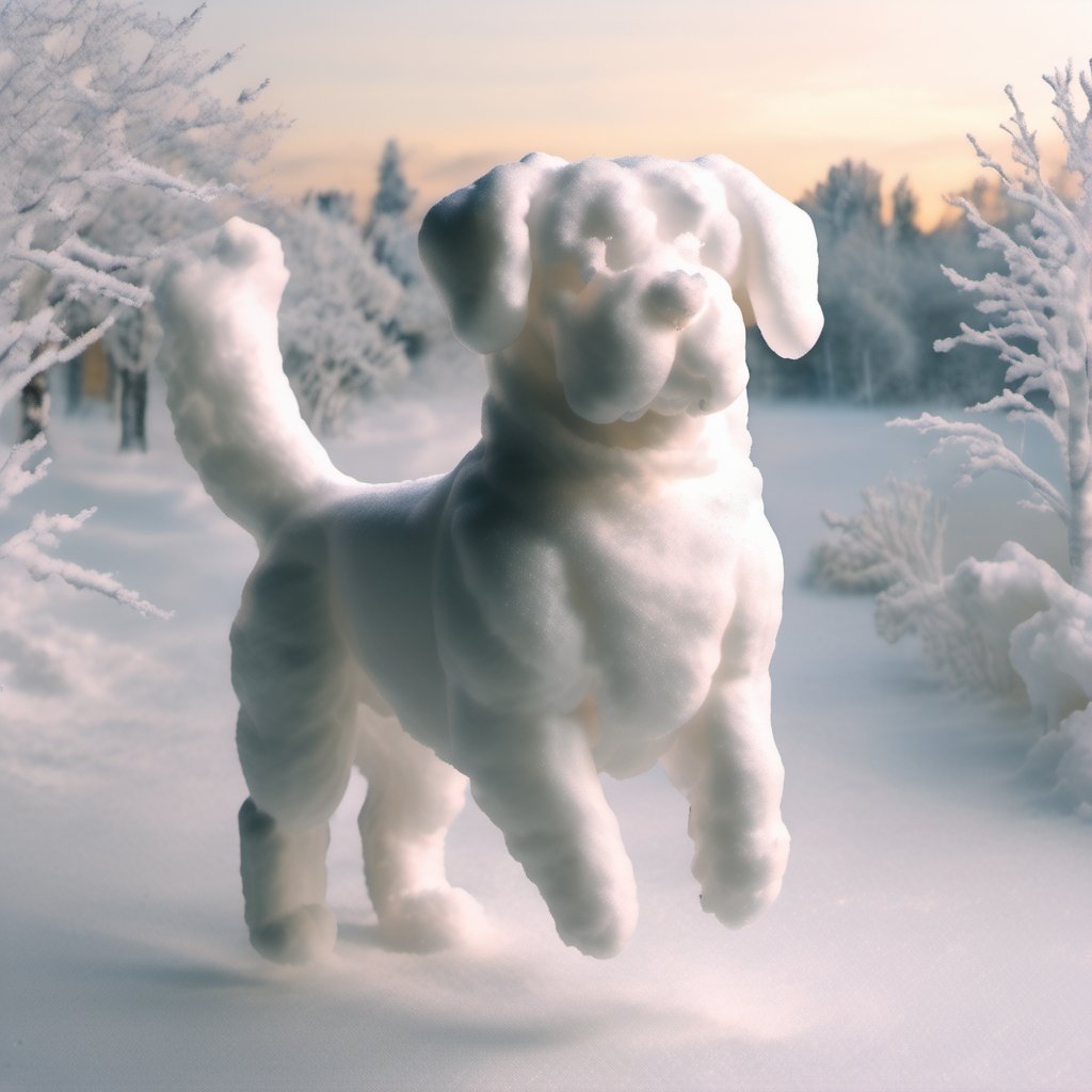 <lora:aether_snow_test_2_231219_SDXL_LoRA_1e-6_128_dim_70_epochs_epoch_65:1> full-body photo of a dog made of snow, jumping