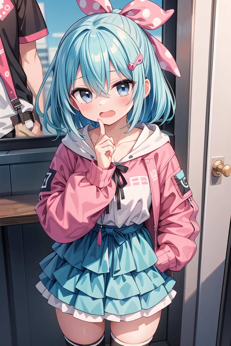 <lora:hotarumouth_type4_v100:1>insanely detailed, absurdres, ultra-highres, ultra-detailed, best quality,1girl, solo, nice hands, perfect handsBREAK(Harajuku-style Decora pank fashion:1.5), (girl with layered colorful clothing:1.3), (multiple hair clips),    knee-high socks with different patterns, carrying a plushie, standing in front of a graffiti wallBREAK(nsfw:-1.5)BREAKexpressionless, open mouthBREAK45 angle,standing, cowboy shot, looking at viewerBREAKslender, kawaii, perfect symmetrical face, ultra cute girl, ultra cute face, ultra detailed eyes, ultra detailed hair, ultra cute, ultra beautifulBREAKin restaurant, depth of field, ultra detailed backgroundBREAKmedium large breastsBREAK(turquoise blue hair, black eyes:1.2), flipped hair, hair between eyes