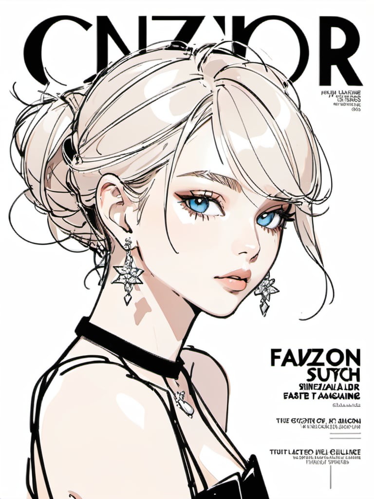 <lora:luXL毛躁手绘Fuzzylines_lora_resized:0.6>, fuzzylines, sketch, fashion magazine cover with a portrait of a pretty female star, stylish hairstyle, luxurious jewellery, minimalism,