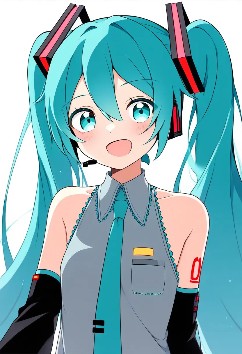 1girl hatsune miku, upper body, <lora:plasticnovel-sdxl-pd6:1>