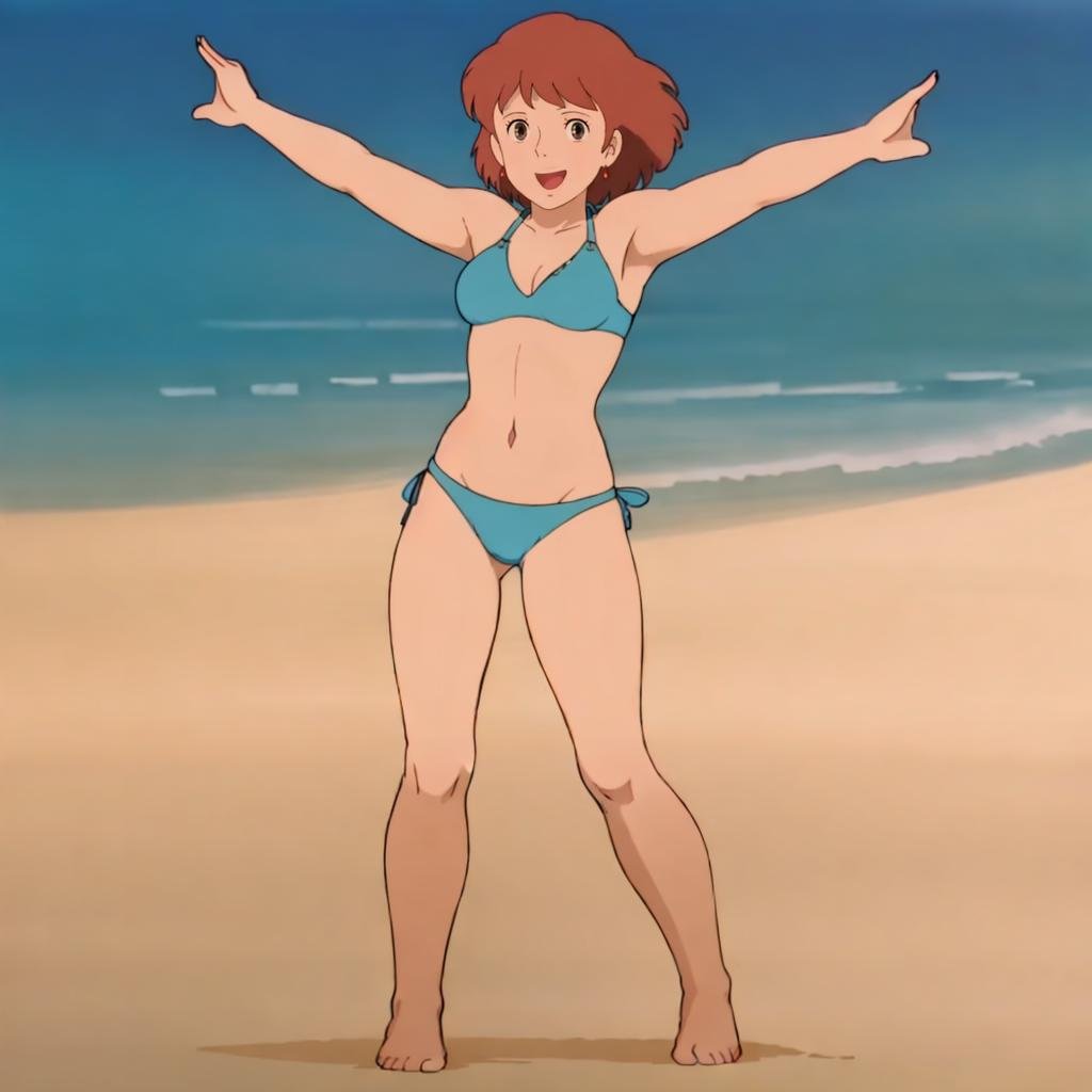 <lora:Nausicaa005:0.7>,looking at viewer,smile,open mouth,Nausicaa,1girl,bikini,ocean,beach,sunshine,full body,