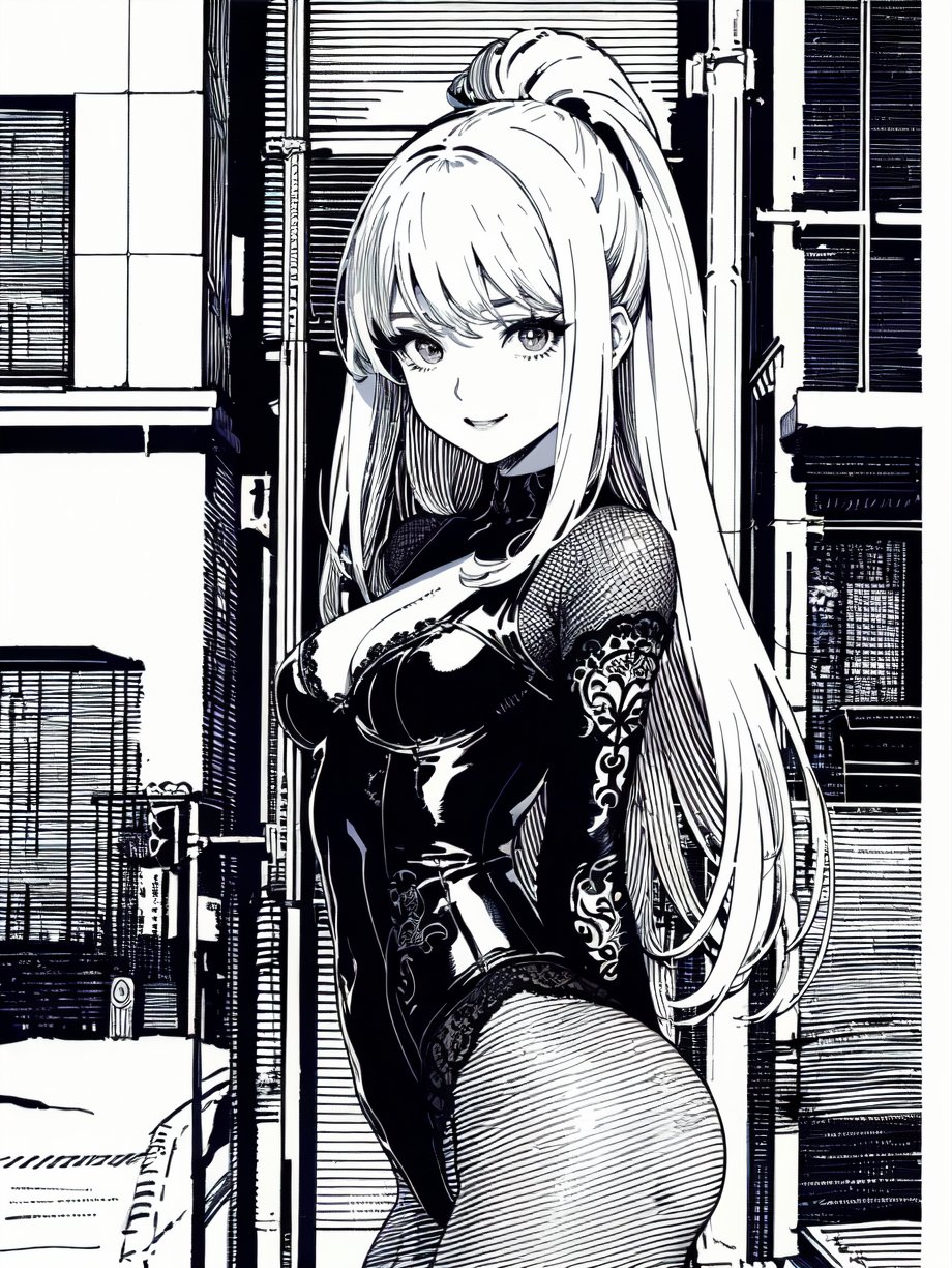 (((best quality,masterpiece,fine detailed,))),line,black and white painting,black and white line drawing,smooth lines,monochrome,1girl,look at the camera,solo,dynamic,lovely face,kind_smile,(mid_shot,whole body,)cityscape,street,,(dynamic,sexy figure),a slim figure,<lora:CJ PD:0.8>,(sexy girl,beautiful girl,beauty,),sexy underwear,, (best quality, high quality, masterpiece,),