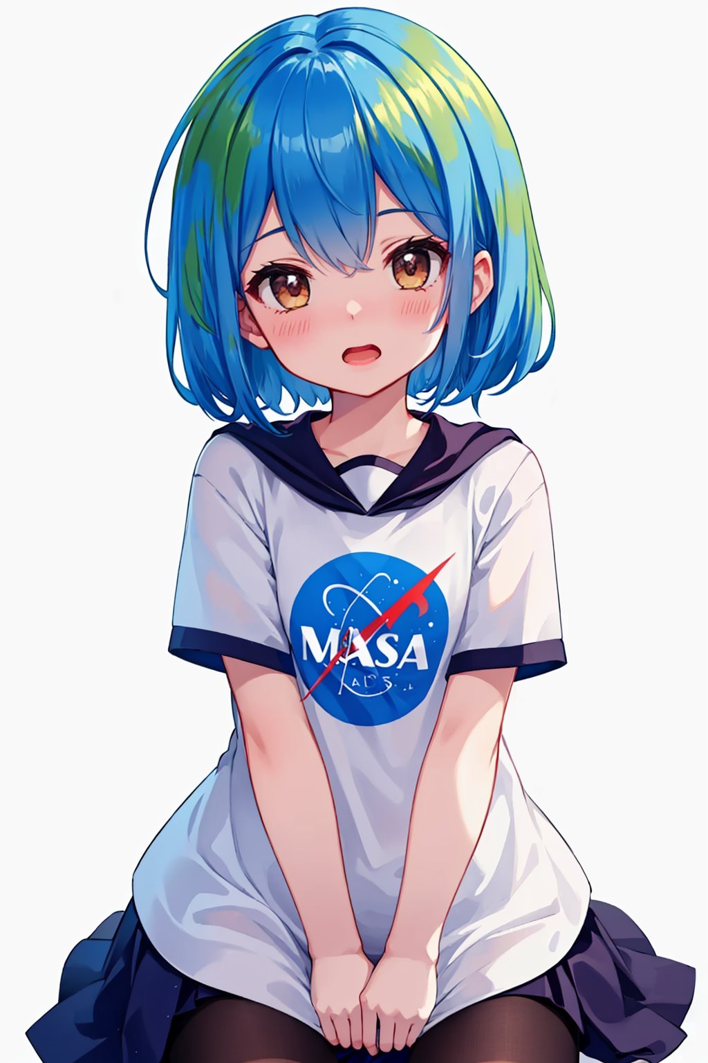 masterpiece,best quality, highly detailed, earth-chan,1girl,solo,looking at viewer,blush,open mouth,<lora:earth-chan:1>,simple background,white background