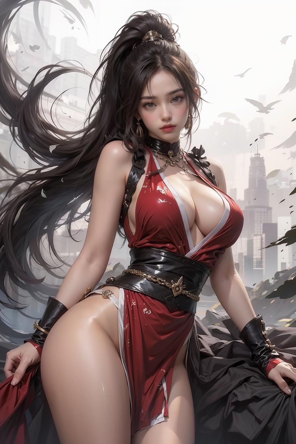 Best quality,masterpiece,ultra high res,<lora:buzhwu:0.65>,bzhw,shiranui mai,<lora:GoodHands-beta2:1>,realistic,full body,large breasts,narrow waist,<lora:20:0.2>,norfleet123123,high ponytail, excellent detail, sharp focus, cinematic, extremely detailed, rich light, radiant background, beautiful composition, striking, novel, fine, stunning, gorgeous, intricate, amazing, attractive, elegant, perfect, luxury, professional, best, dramatic ambient, full color, great, atmosphere, spectacular, epic, artistic, winning, awesome, symmetry, creative