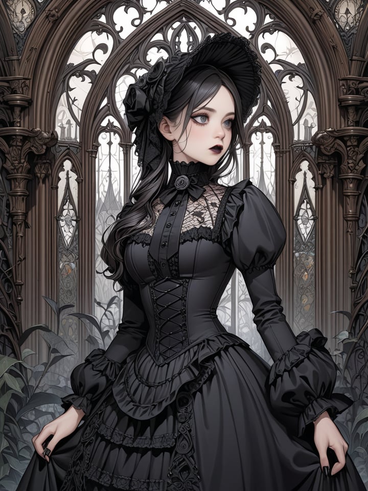 ((victorian gothic:1.3)), ((masterpiece:1.1)), (extremely detailed and beautiful background), ((Ultra-precise depiction)), ((Ultra-detailed depiction)), (professional illustrasion:1.1), 1girl, 