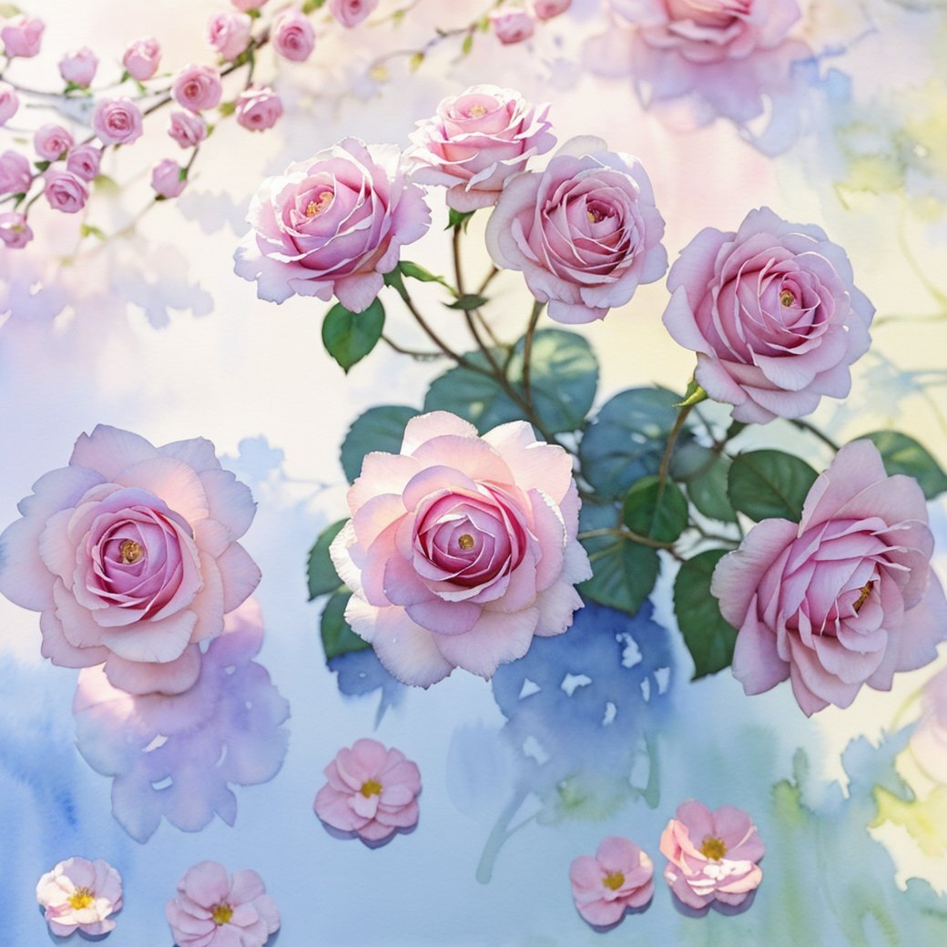 flower,pink rose,pink flower,no humans,rose,white background,((Monet style)),rim light,plant,still life,parameters realistic,vibrant colors,Childhood life,creek,high level of detail.(masterpiece:1,2),best quality,masterpiece,highres,original,extremely detailed wallpaper,perfect lighting,(( Watercolor Painting Style)),purple rose,pink carnation,<lora:SHUICAI:0.8>,