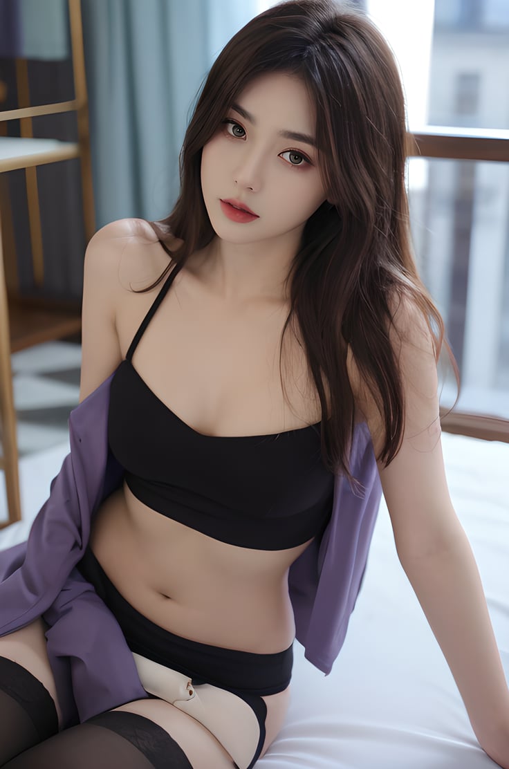 Beauty in black stockings, purple atmosphere,sexy, <lora:doll11:0.3>,Cinematic quality, high quality,masterpiece