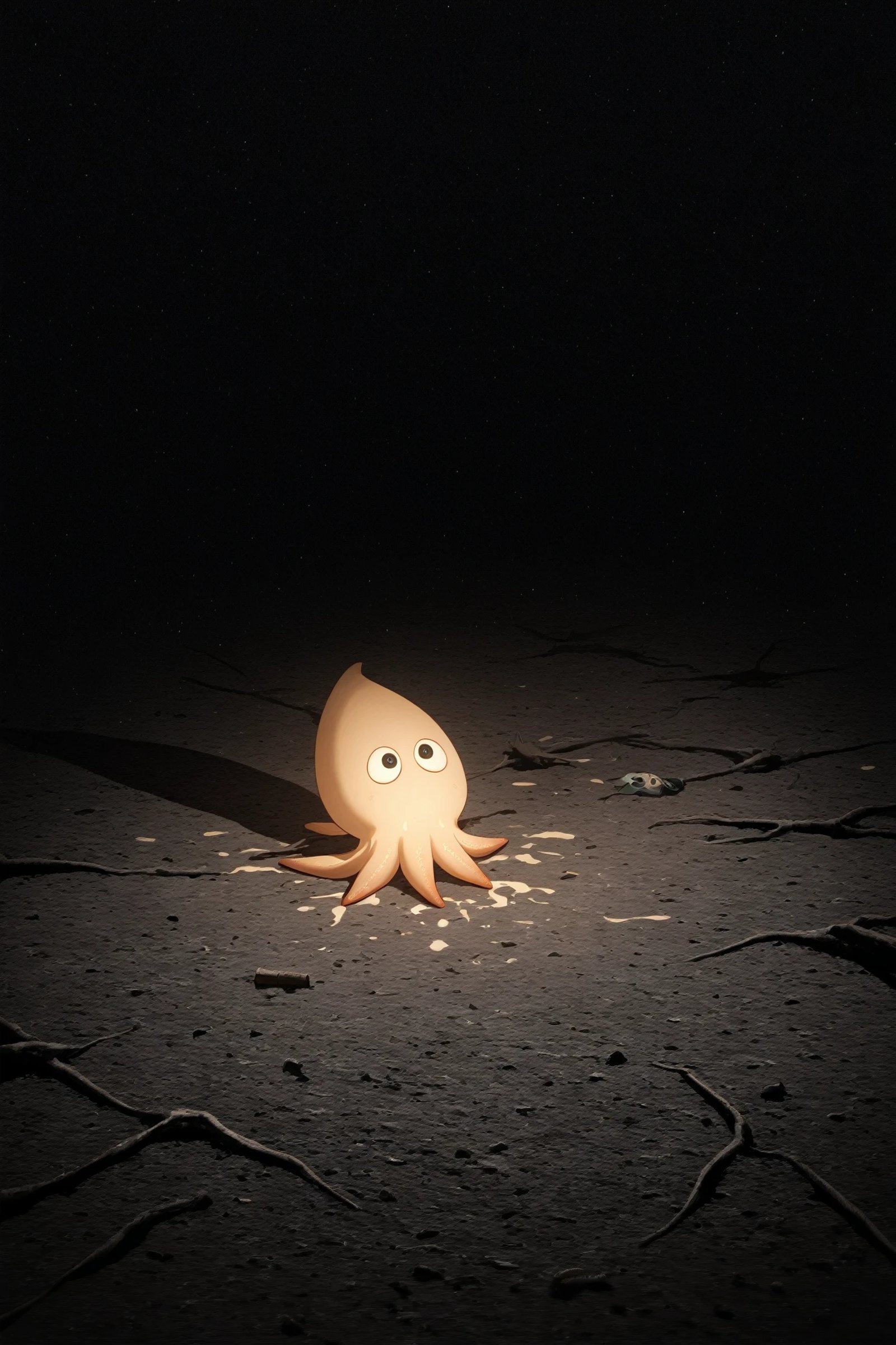 squid on the ground in the dark