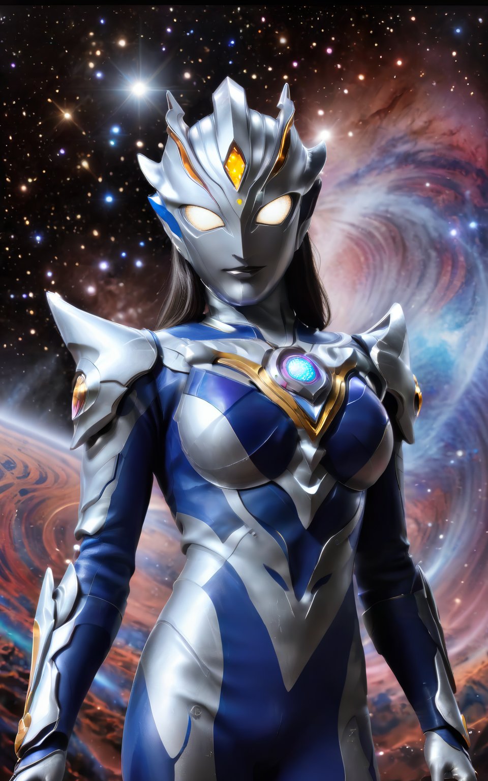 female Ultraman,Essence of the Cosmos,Defender of Justice,Radiant Form,Stellar Eyes,Silver Halo,Cosmic Armor,Cosmic Manipulation,Interstellar Travel,Telepathy,Compassionate Warrior,Unwavering Justice,Cosmic Odyssey,Battles and Triumphs.,