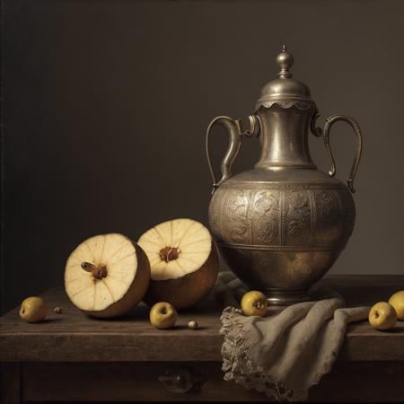 (masterpiece),(best quality),(still_life:1.3),no humans,simple background,old,realistic ,(Rembrandt :1.35), 8K, Ultra-HD,  hyper-realistic, vibrant, 8k, detailed, ultra detail, soothing tones, muted colors, <lora:still_life_v3:0.8>