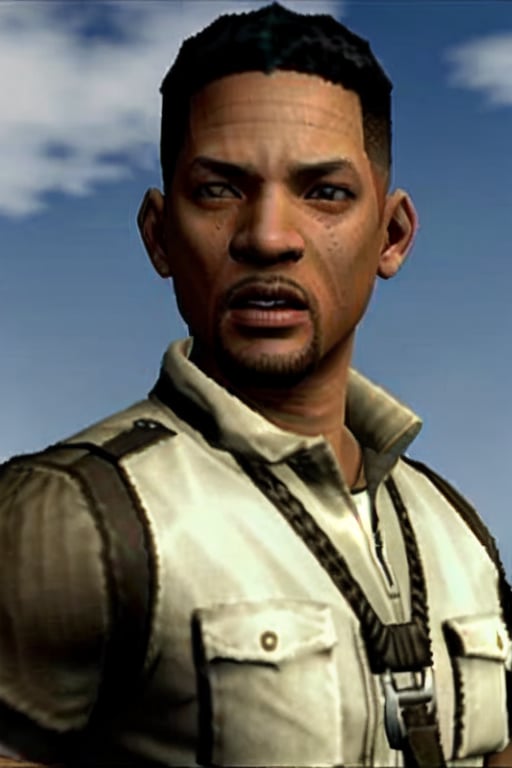 masterpiece, best quality, 1boy, ps2 style, dark skin,  Will smith, cia police, upperbody, close up  <lora:PS2 Style:0.7>