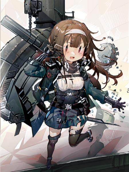 fairy \(kancolle\), js9 \(girls frontline\), 1girl, solo, breasts, gloves, pouch, large breasts, full body, thigh strap, belt, open mouth, hairclip, single thighhigh, framed breasts, looking at viewer, thighhighs, uneven legwear, thigh holster, holster, socks, asymmetrical legwear, shorts, jacket, smile, blush, standing, black gloves, belt pouch, headband, bangs, thigh pouch, boots, kneehighs, original, intricate detail, illustration, masterpiece, extremely detailed CG unity 8k wallpaper, highlight, sharpening, dynamic, <lora:Fairy-3:0.8>,  <lora:JS9-2:0.8>