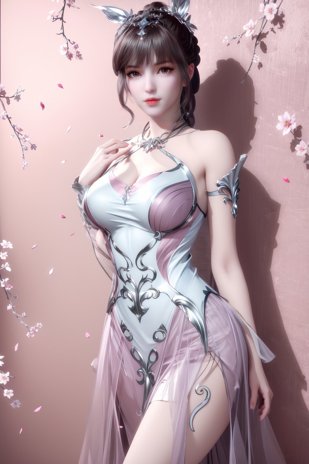 (8k, RAW photo, best quality, masterpiece:1.2),hatching (texture),skin gloss,light persona,artbook,extremely detailed CG unity 8k wallpaper,official art,(high detailed skin),glossy skin,contrapposto,female focus,sexy,fine fabric emphasis,wall paper,1girl,solo,looking at viewer,full-body,pov,ribbon,flower,petals,pink flower,pink_dress,white_dress,long skirt,xwhd,<lora:0325xw32-000012:0.6>,ll-hd,<lora:1111白皙质感:0.5>,ty-hd,ty-hd,<lora:0110田野:0.6>,<lora:GoodHands-vanilla:1>,