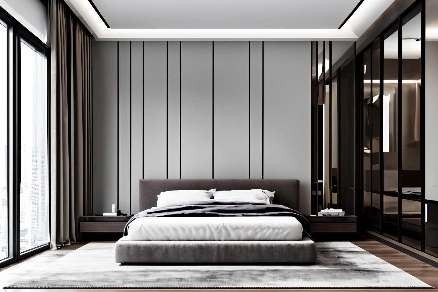 interior design,bed room,Chinese style,no humans,bed,pillow,curtains,scenery,window,