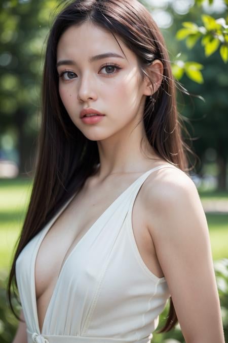 1girl,solo,(8k, RAW photo, best quality, masterpiece:1.3),(realistic, photo-realistic:1.37),realistic skin texture,(photorealistic:1.3),(hyperrealistic:1.2),( beautiful eyes:1.2),perfect face,standing,black hair,long hair,outdoors,