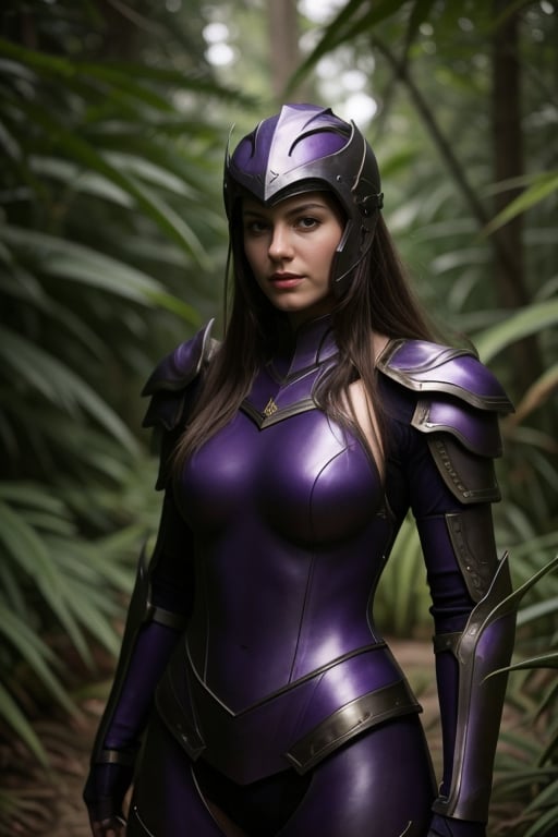 hxarmour,1girl,(dark purple armour:1.3),Rainforest Crescent Moon Phase,Subalpine Zone,Cattail,Petroglyph,<lora:HXarmour_001:0.8>,