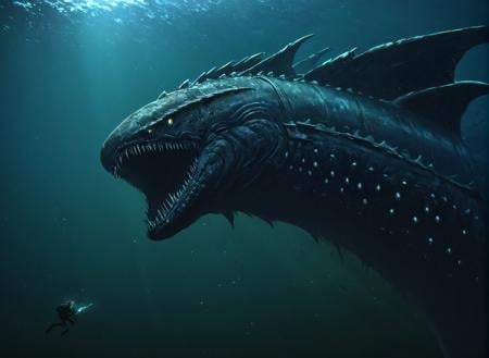 <lora:Leviathan_XL:1>  leviathan a sea monster, underwater, under the ocean, depths, (masterpiece), best quality, highres, 4k, 8k, intricate detail, cinematic lighting, amazing quality, amazing shading, soft lighting, gloomy colors, dark aura, horror