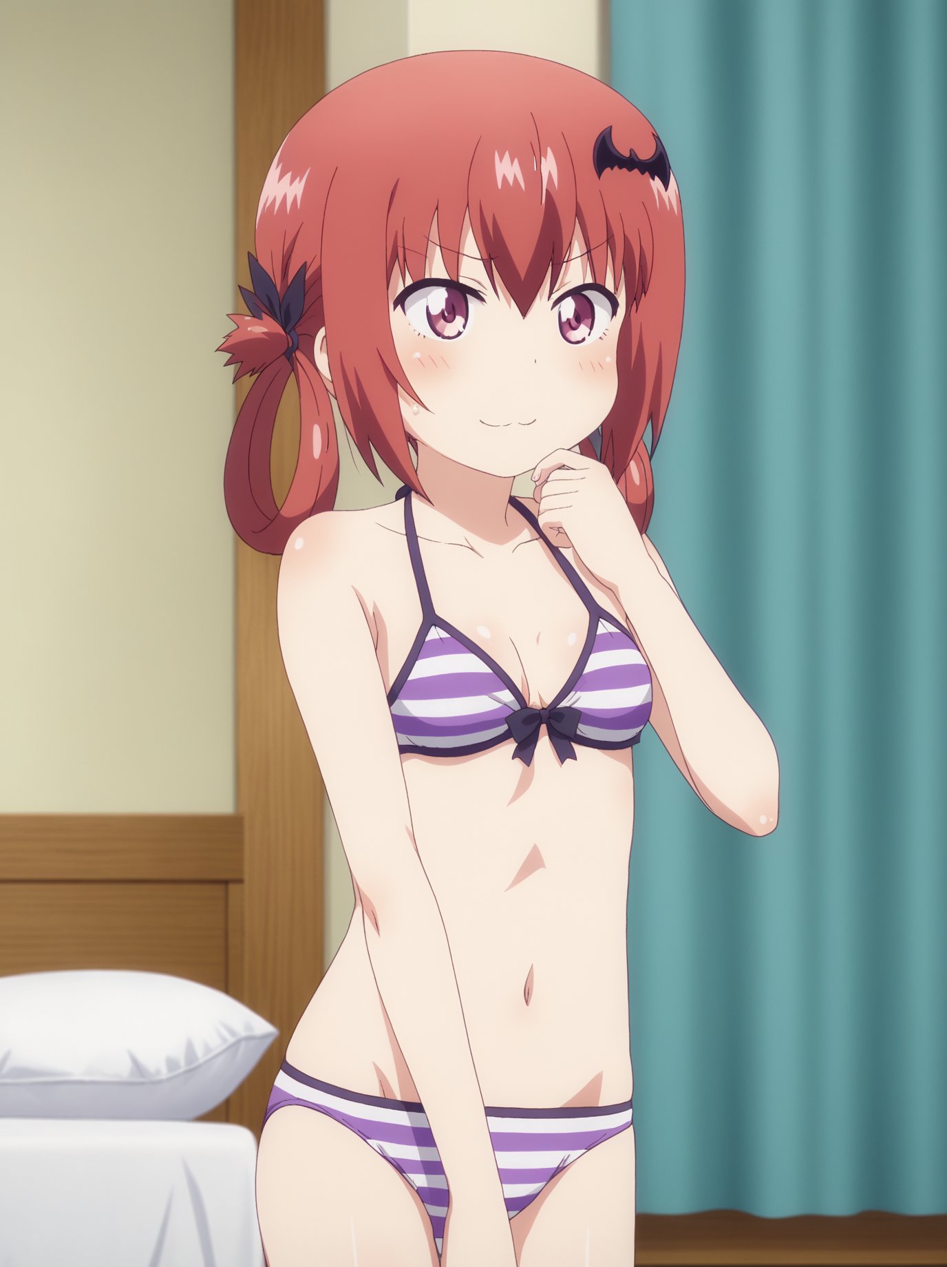 <lora:SatanichiaPony:1>, satanichiagd, 1girl, striped purple bikini