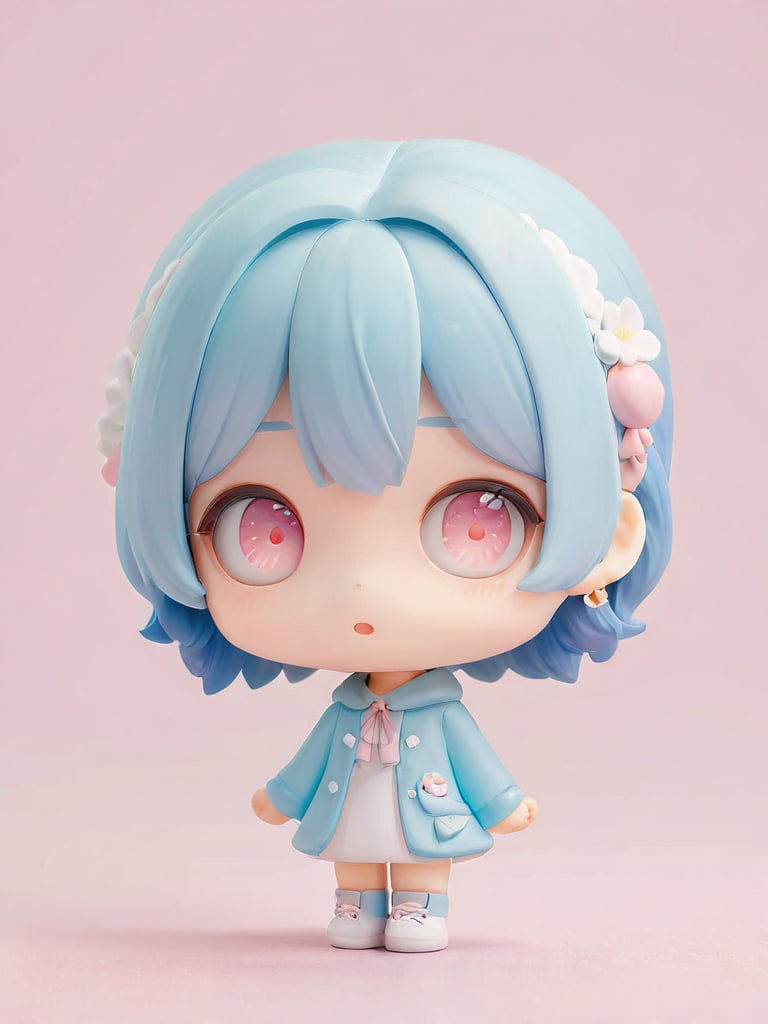 chibi,blind box,a light on a blue,faced k-pop girl,(masterpiece:1.2),hi-res,4k,extremely delicate and beautiful art,pastel color,pink eyes,blue hair,portrait,