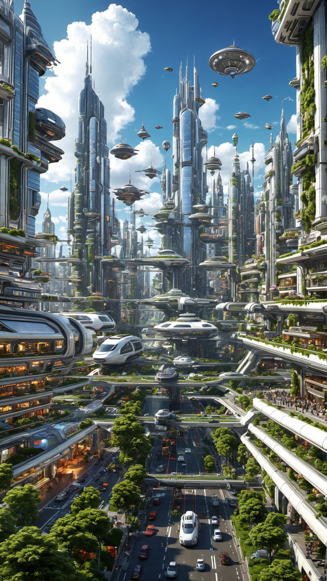 (sense of future technology:1.4),masterpiece:1.5,(best quality:1.5),realistic,(white building:1.2),urban agglomeration,<lora:solar punk_太阳朋克-000008:0.6>,steampunk,(sense of science and technology:1.5),(mechanical sense:1.4),good composition,highly developed,dense urban agglomeration,alien building,transfer gate,sky,cityscape,cloud,building,city,outdoors,skyscraper,high tree,tower,cloudy sky,city lights,nature,glowing shining,(science fiction:1.2),realistic,led lighting,machine,slivery,sci-fi city,plant,forest,grass,flying car,busy,cross street,tower of fantasy,landscape,astronaut,