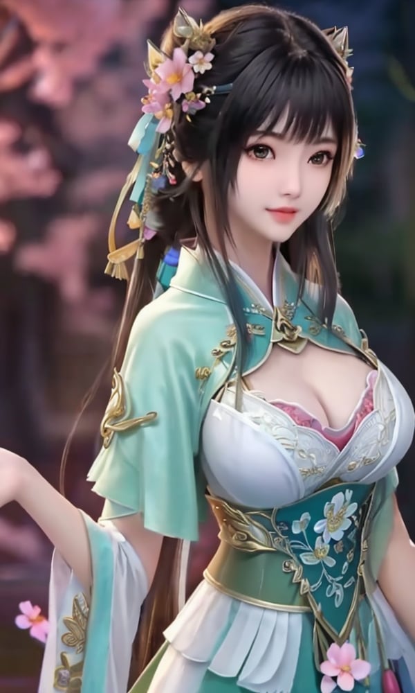 <lora:521-DA-诛仙CG-碧瑶:0.8>(,1girl, ,best quality, ),looking at viewer,  ,ultra detailed background,ultra detailed background,ultra realistic 8k cg,, ,masterpiece, (( , )),, ,   plum blossoms,    ,,  (cleavage), (), ,,