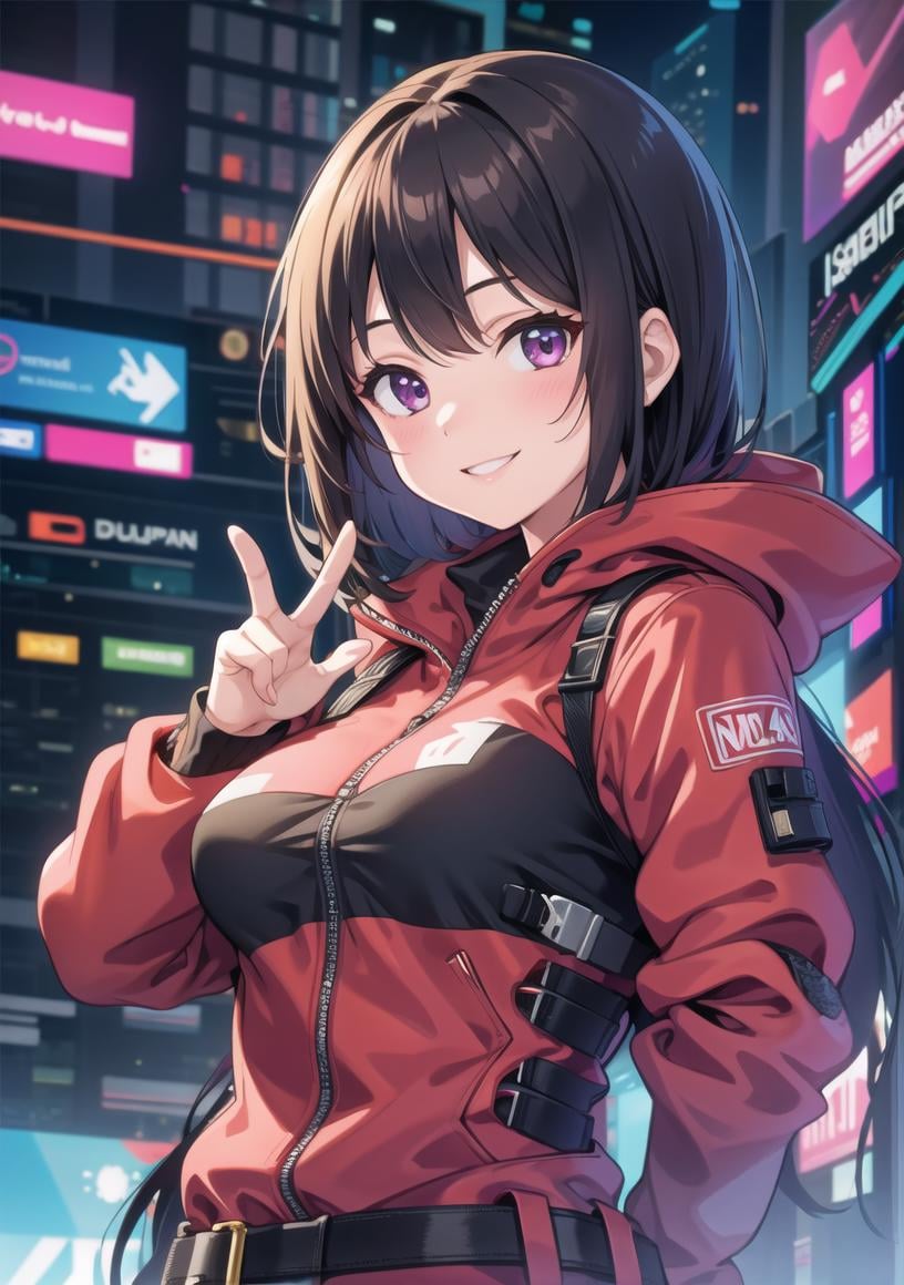 1girl, solo,smile,looking at viewer,cyberpunk,, masterpiece, best quality:1.4,high quality, detailed,