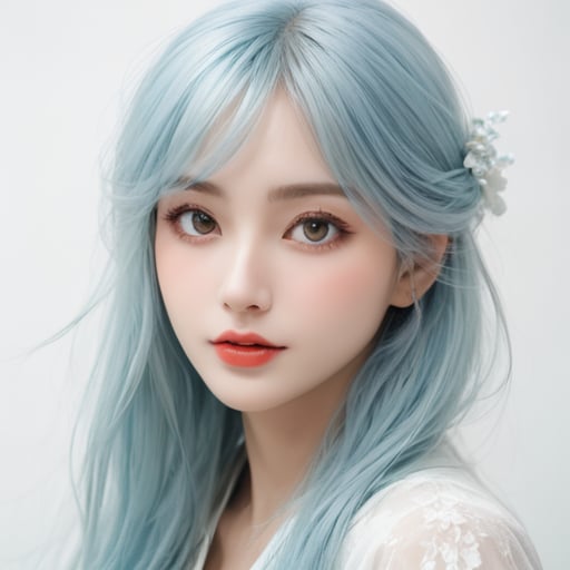 1 girl, light blue hair,