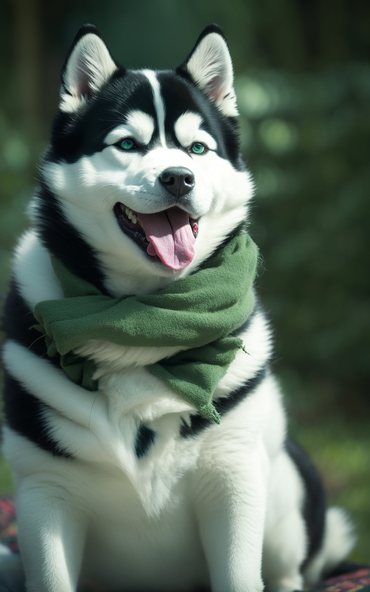 (masterpiece, top quality, best quality, official art, beautiful and aesthetic:1.2) ,cover art, deep green [Siberian Husky|Thor] of Gluttony looking like a Vanity, the Siberian Husky is very Pure and Aggressive