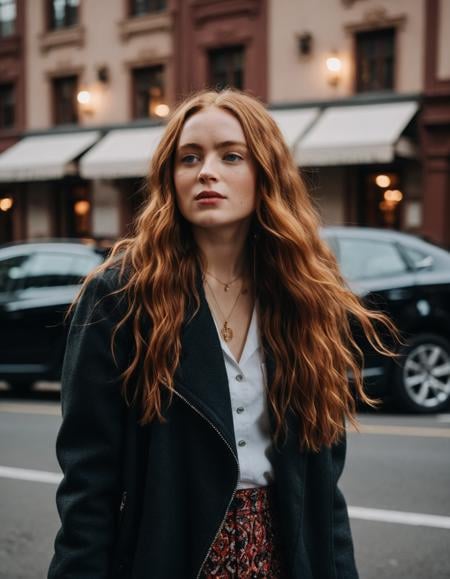 cinematic photo Mid-shot portrait of a beautiful (((ohwx woman))) in her 30s , with long hair, candid street portrait in the style of Martin Schoeller award winning, Sony a7R   <lora:sadie_dh128_lora_sdxl_v1_fp16:1> . 35mm photograph, film, bokeh, professional, 4k, highly detailed