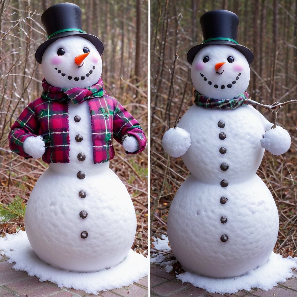 onoff, a snowman wearing a plaid jacket <lora:OnoffXL_ExtraCrispy:1>