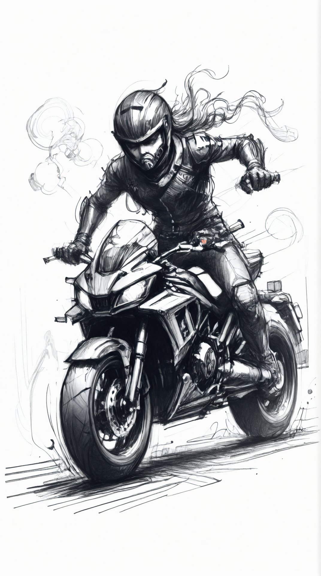 monochrome, graphite (medium) greyscale rough sketch motorbike