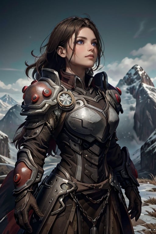 <lora:HXarmour_070:0.8>,MOUNTAIN,looking up,, hxarmour,1girl,(dark brown armour:1.3),, ultra-detailed,extremely delicate and beautiful,(by exquisite colors block),masterpiece,best quality,unreal engine 5 rendering,movie light,movie lens,movie special effects,detailed details,HDR,UHD,8K,CG wallpaper,