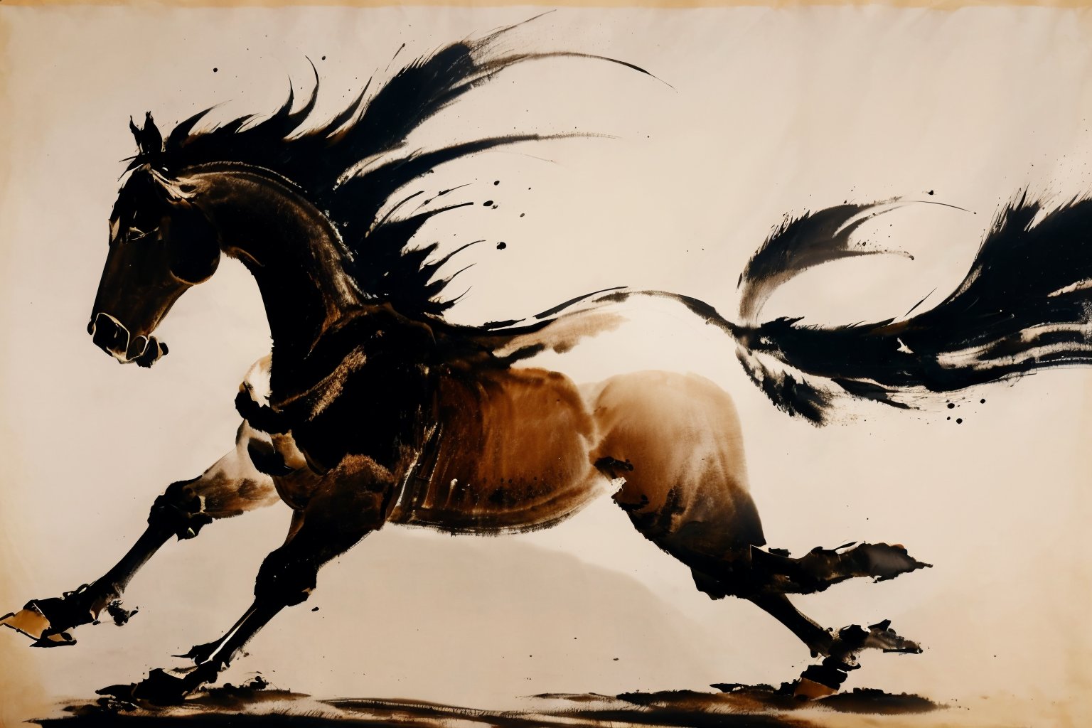 <lora:AgainChineseInkPainting:1>,AgainChineseInkPainting, (greyscale:1.2), (monochrome:1.2), (chinese ink painting:1.2), horse, traditional media, horseback riding, no humans, solo, 1boy, simple background, standing, black ink, from side, full body, white background, tail,