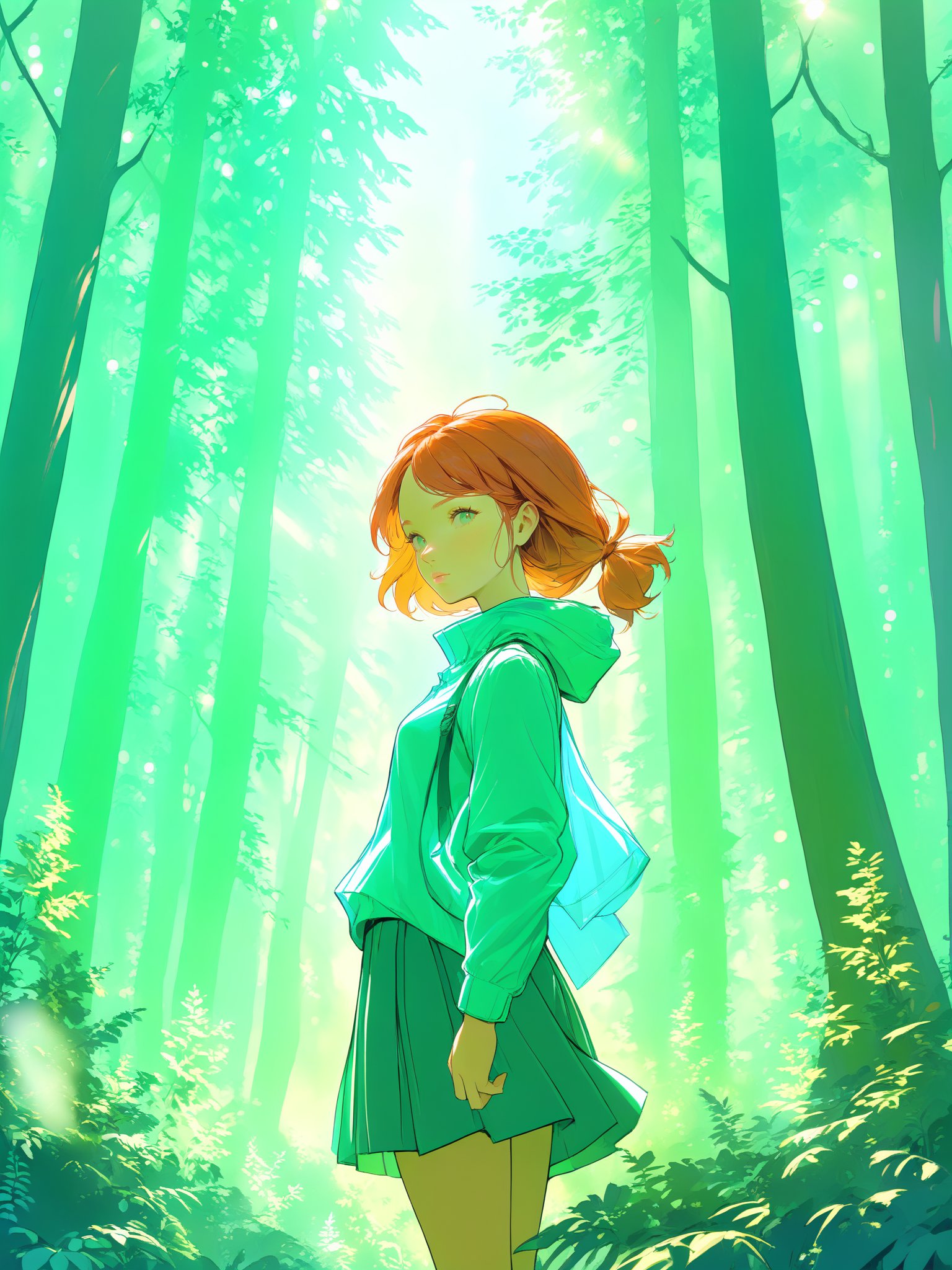 girl, pose, in the forest,  clear, bokeh, concept art