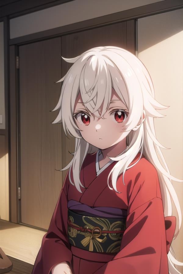 summertimehaine, <lora:summertime haine s1-lora-nochekaiser:1>,haine, long hair, bangs, (red eyes:1.3), white hair,BREAK japanese clothes, kimono, red kimono,BREAK indoors,BREAK looking at viewer,BREAK <lyco:GoodHands-beta2:1>, (masterpiece:1.2), best quality, high resolution, unity 8k wallpaper, (illustration:0.8), (beautiful detailed eyes:1.6), extremely detailed face, perfect lighting, extremely detailed CG, (perfect hands, perfect anatomy),