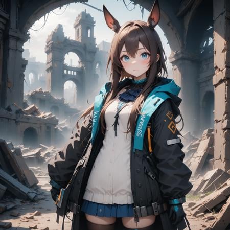 1girl, amiya \(arknights\), arknights, ruins, masterpiece, best quality, very aesthetic, absurdres,newest,ai-generated,