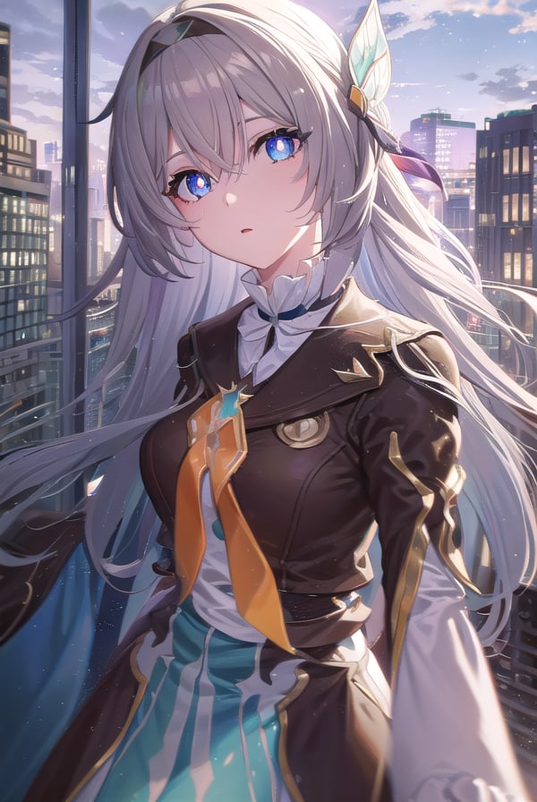 honkaifirefly, <lora:honkai firefly-lora-nochekaiser:1>,firefly, (purple eyes:1.3), grey hair, butterfly hair ornament, hair ornament, hair intakes, long hair, (bright pupils:1.5),BREAK black socks, blue dress, blue socks, dress, shoes, socks, two-tone dress, two-tone socks, white dress, long sleeves, hair band,BREAK outdoors,BREAK looking at viewer, (cowboy shot:1.5),BREAK <lyco:GoodHands-beta2:1>, (masterpiece:1.2), best quality, high resolution, unity 8k wallpaper, (illustration:0.8), (beautiful detailed eyes:1.6), extremely detailed face, perfect lighting, extremely detailed CG, (perfect hands, perfect anatomy),