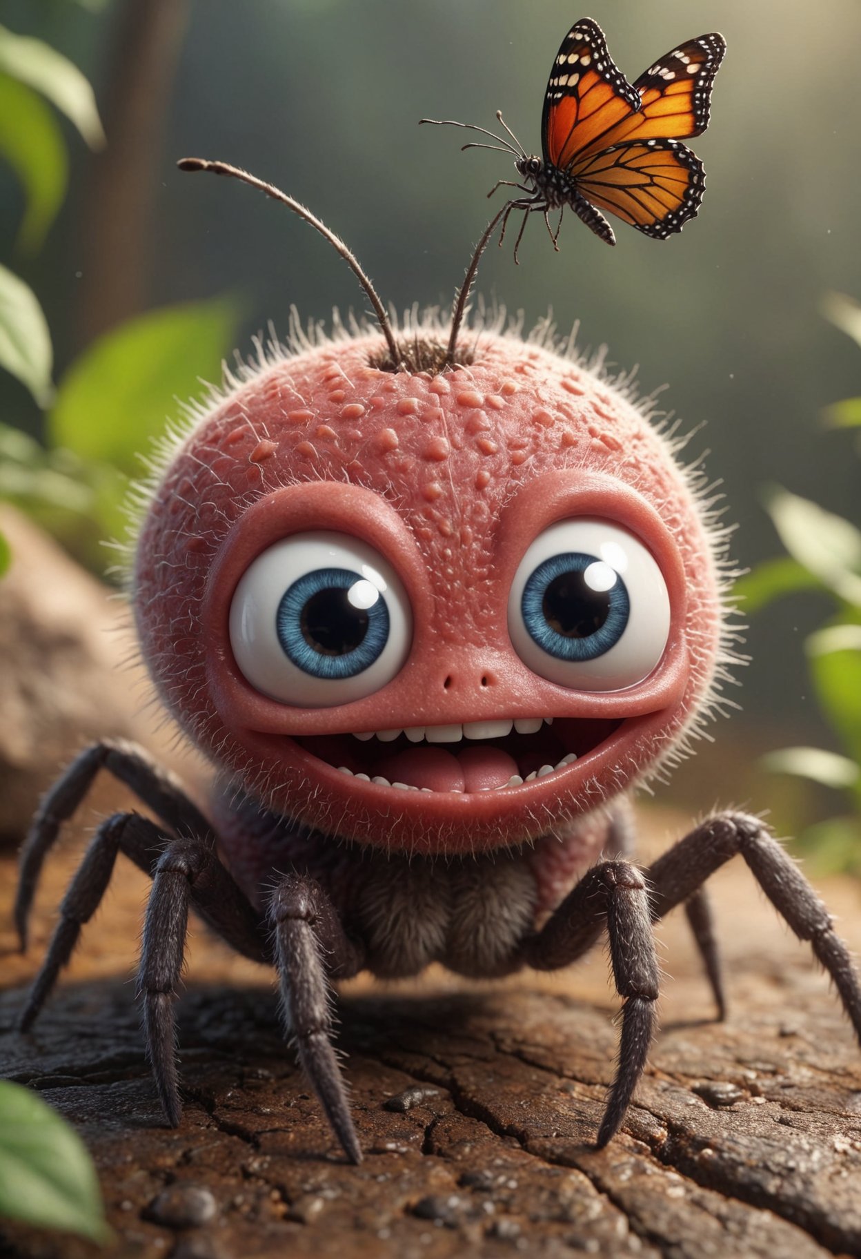 cute teeths smiled spider character, ((open brain)), ((little butterfly wings)), ultra detailed, sharpen details, 8k, 4k, ultra hd, (masterpiece:1.2)