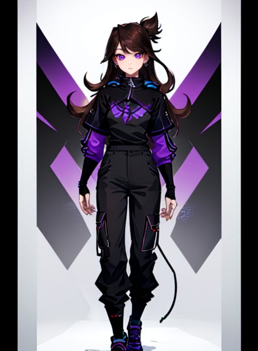 best quality, (masterpiece),(ultra-detailed), (high quality), (high resolution), <lora:jaidenvt-10:0.7> ,long hair , brown hair, purple eyes, earrings, piercing, bangs,jaiden, jewelry, jacket, pants, 