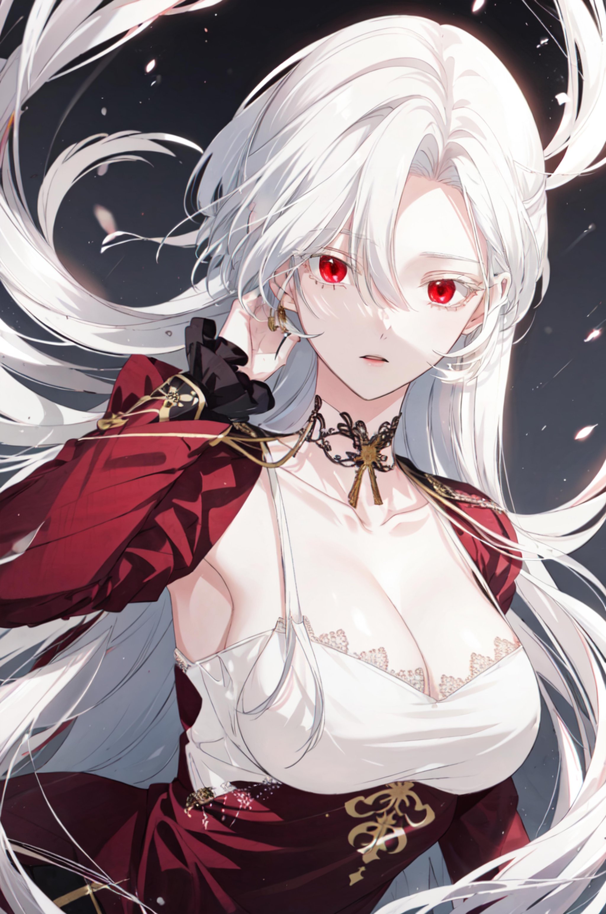 masterpiece, (best quality), 1girl , white hair, Raviel, red eyes, <lora:RavielIvansia:0.7>, dynamic pose