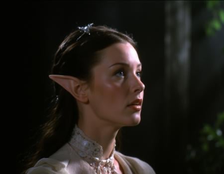 <lora:lotr_flux:1>,cinematic shot of a woman elf,