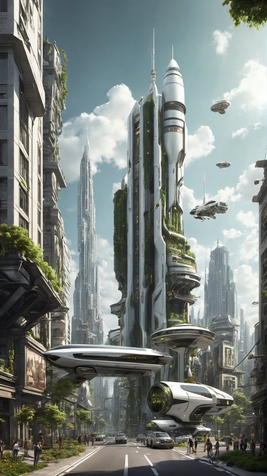 (sense of future technology:1.5),masterpiece:1.5,(best quality:1.5),realistic,(cityscape:1.2),(white building:1.2),skyscraper,rich plant,urban agglomeration,<lora:solar punk_太阳朋克-000008:0.6>,steampunk,(sense of science and technology:1.5),(mechanical sense:1.4),good composition,highly developed,dense urban agglomeration,alien building,transfer gate,building,city,outdoors,high tree,city lights,nature,glowing shining,(science fiction:1.2),realistic,led lighting,machine,slivery,sci-fi city,plant,forest,grass,flying car,busy,cross street,tower of fantasy,landscape,astronaut,artificial light source,