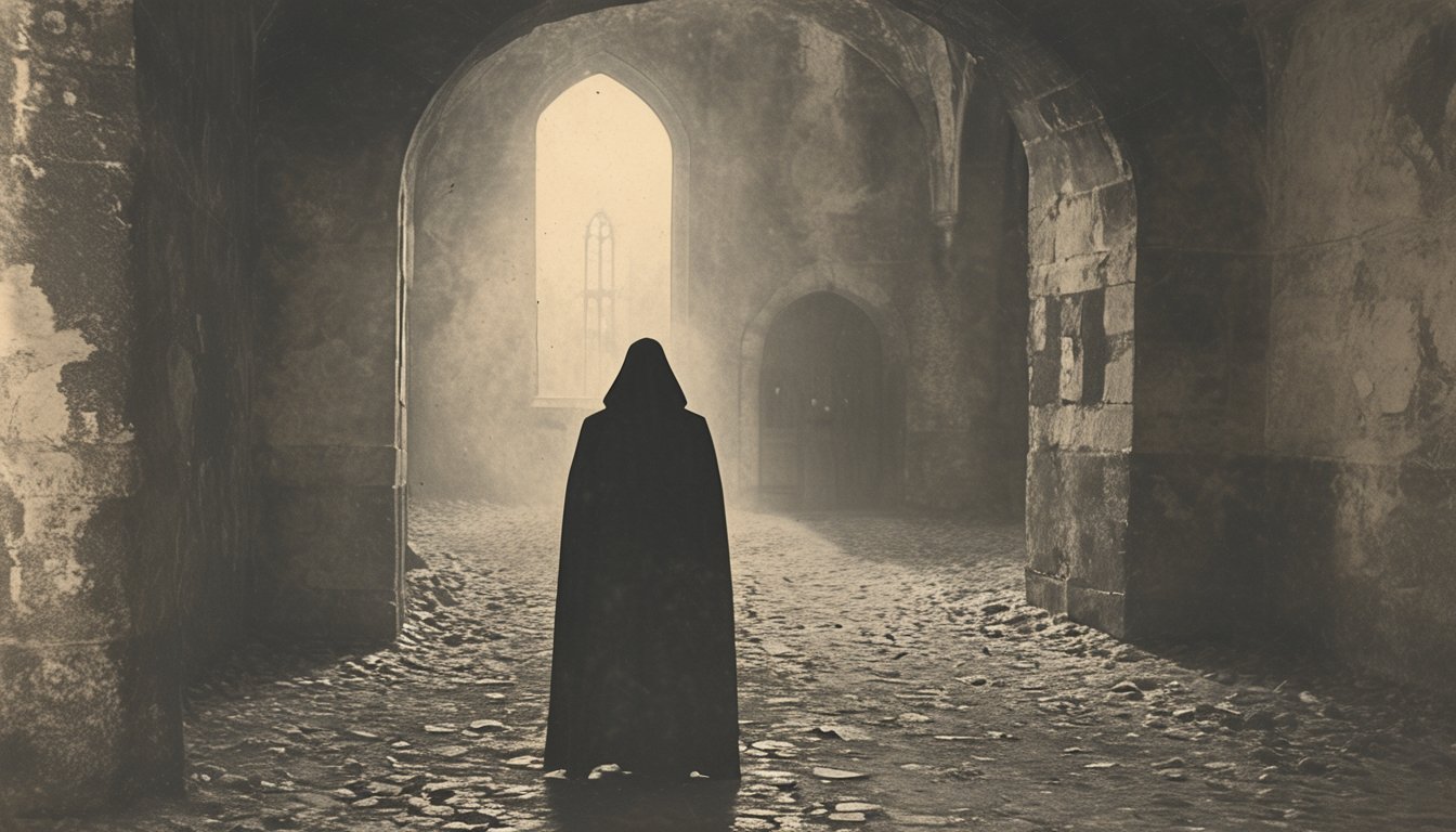 B&W Vintage street photo of a ghost in a dark castle  <lora:Vintage_Street_Photo:1>