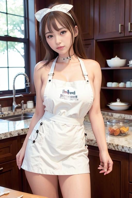 a woman is cooking, (wearing kitchen_apron:1.3),good hand,4k, high-res, masterpiece, best quality, head:1.3,((Hasselblad photography)), finely detailed skin, sharp focus, (cinematic lighting), soft lighting, dynamic angle, [:(detailed face:1.2):0.2], medium breasts,(((inside kitchen))), <lora:betterCuteAsian03:0.3>,  <lora:kitchen_apron:0.5>