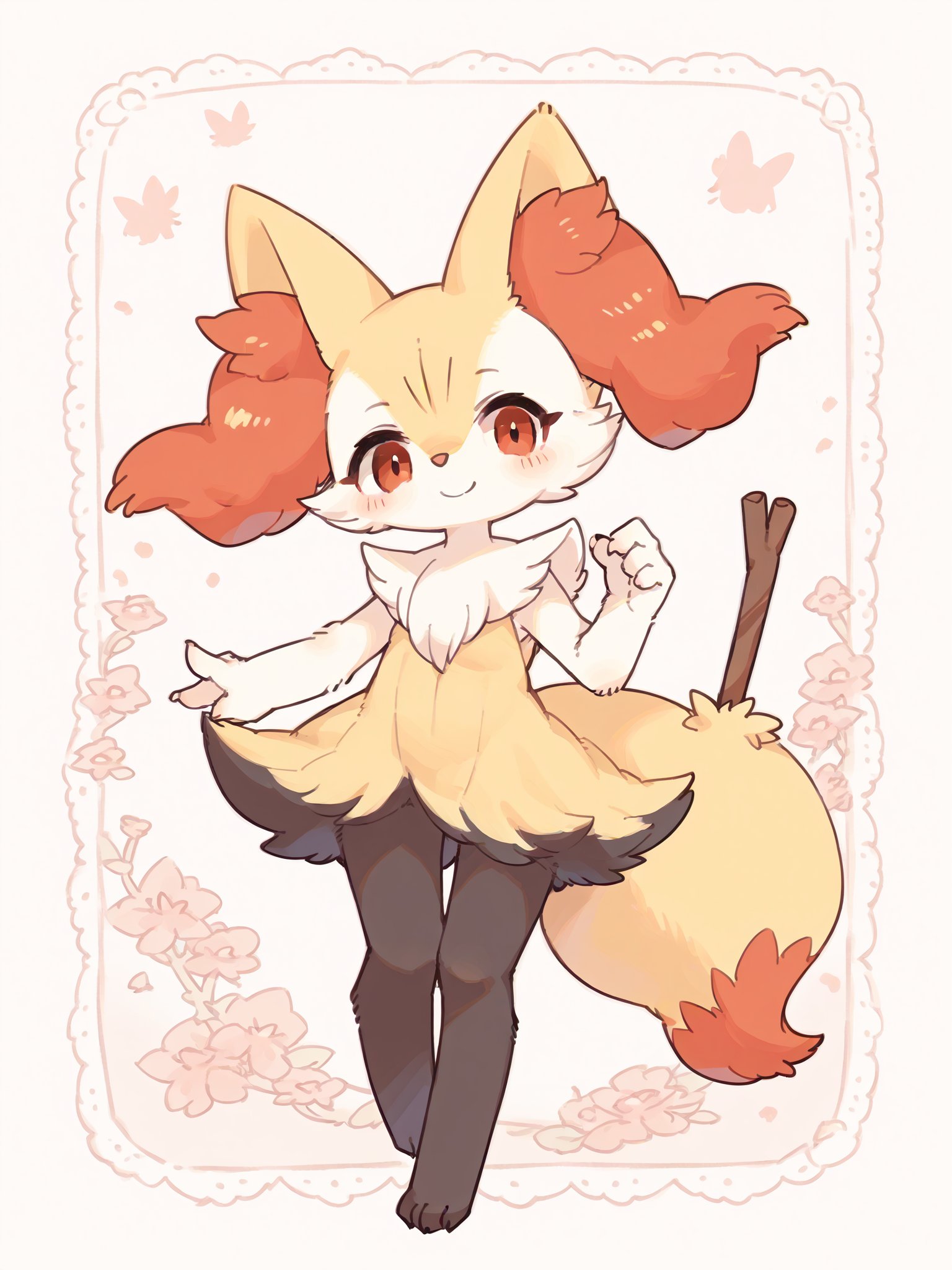 score_9, score_8_up, score_7_up, score_6_up, score_5_up, score_4_up, source_furry, source_anime, rating_safe, furry, kemono, 1girl, solo, braixen, full body, looking at viewer, smile,