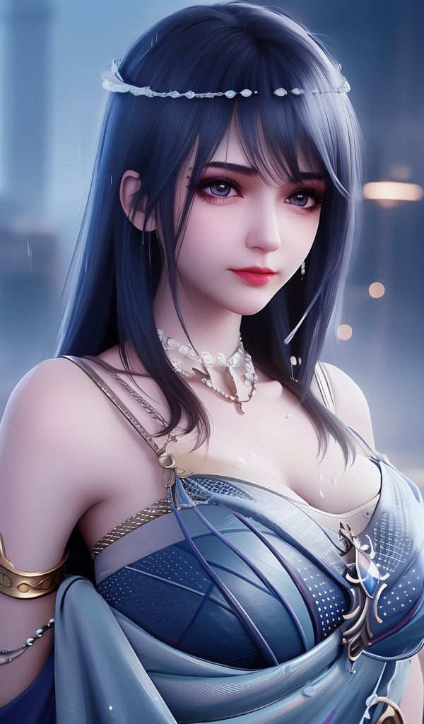 <lora:644-DA-神印王座-圣采儿-TYPE1:0.8>(,1girl, ,best quality, ),looking at viewer,masterpiece, (( , )),,ultra realistic 8k cg, ,      ,building, bare_shoulders,cleavage cutout, eyelashes,magic,hydrokinesis,sweat, wet, rain, ,       (cleavage), (),