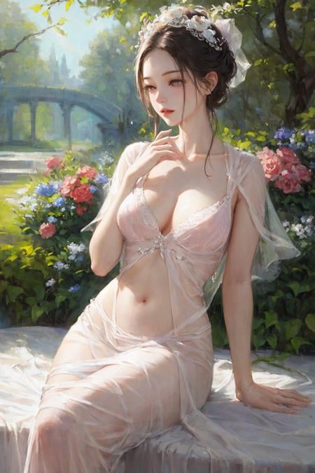 1girl,white pink theme, garden,Depth of Field Background,Smooth skin,<lora:qingsha_mix_46:1>,, (((masterpiece,best quality))),((good structure,Good composition,good atomy)), ((clear, original,beautiful)),