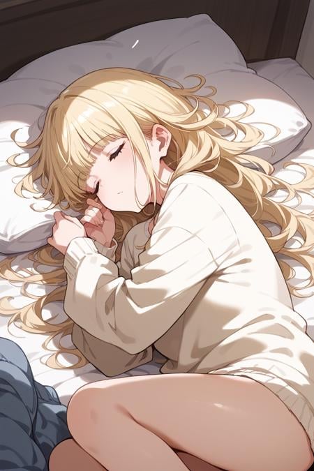 score_9, score_8_up, score_7_up, score_6_up, 1girl,<lora:Fukushima_Noa_r2:0.9> noa, blonde hair, loose hair, sleep, sleepy,