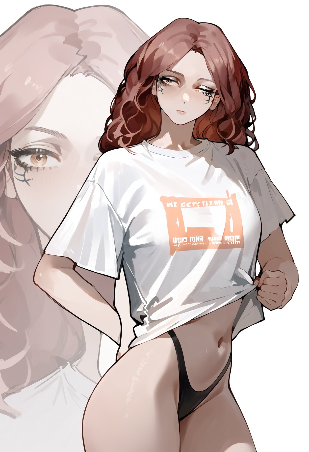 score_9, score_8_up, score_7_up, score_6_up, score_5_up, score_4_up, <lora:EldenRingV3:1> 3ld3n,1girl, melina \(elden ring\), solo, white background, simple background, shirt, looking at viewer, navel, long hair, closed mouth, white shirt, punching